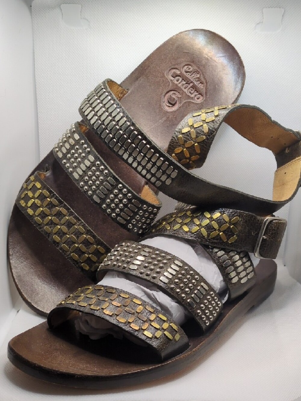 Calleen Cordero Gladiator Sandals Womens Size 7.5 Studded Leather Brown